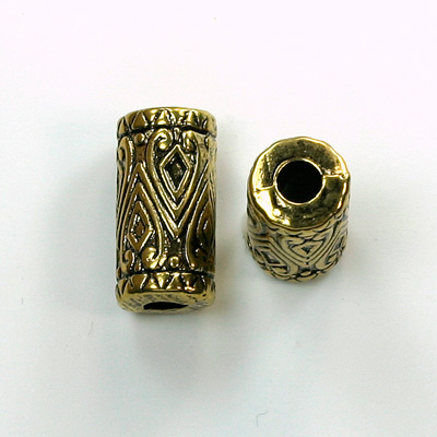 Metalized Plastic Engraved Bead - Cylinder 17x8MM ANT GOLD