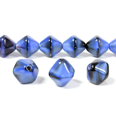 Czech Pressed Glass Bead - Smooth Bicone 12MM TIGEREYE BLUE
