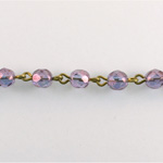 Linked Bead Chain Rosary Style with Glass Fire Polish Bead - Round 6MM PURPLE-Brass