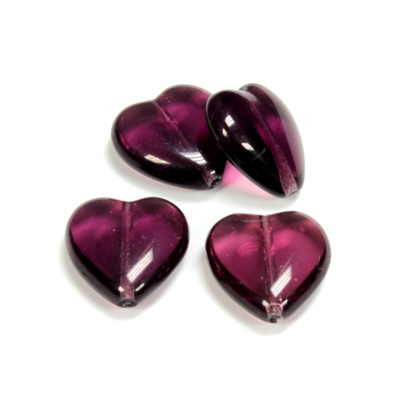 Czech Pressed Glass Bead - Smooth Heart 16x15MM AMETHYST