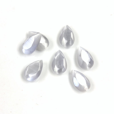 Fiber-Optic Flat Back Stone with Faceted Top and Table - Pear 10x6MM CAT'S EYE LT GREY