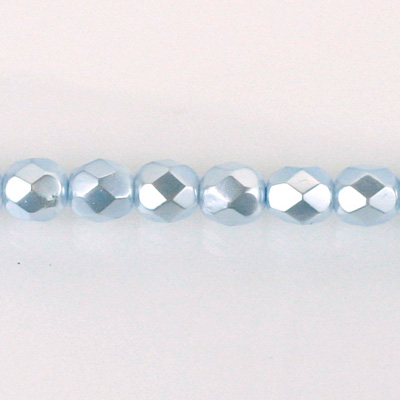 Czech Glass Pearl Faceted Fire Polish Bead - Round 06MM LT BLUE 70462