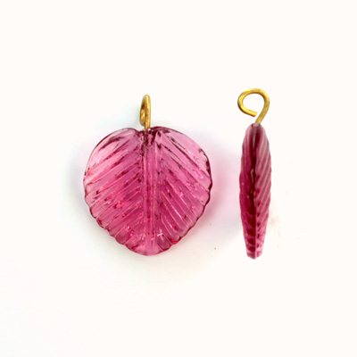 Glass Pendant Leaf with Brass Loop 16MM ROSE