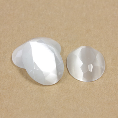 Fiber-Optic Flat Back Stone with Faceted Top and Table - Oval 18x13MM CAT'S EYE WHITE