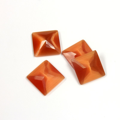 Fiber-Optic Flat Back Stone - Faceted checkerboard Top Square 10x10MM CAT'S EYE COPPER