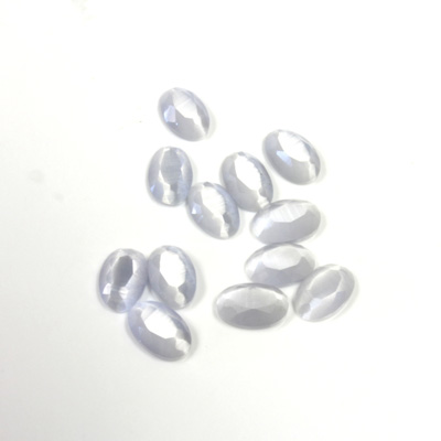 Fiber-Optic Flat Back Stone with Faceted Top and Table - Oval 06x4MM CAT'S EYE LT GREY