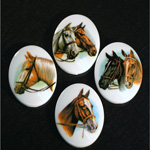 German Plastic Porcelain Decal Painting - Horses Oval 40x30MM ON CHALKWHITE BASE