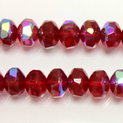 Czech Glass Fire Polished Bead - Rondelle Disc 8x6MM RUBY AB