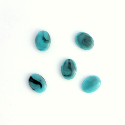 German Plastic Flat Back Buff Top Cabochon - Oval 08x6MM TURQUOISE MATRIX