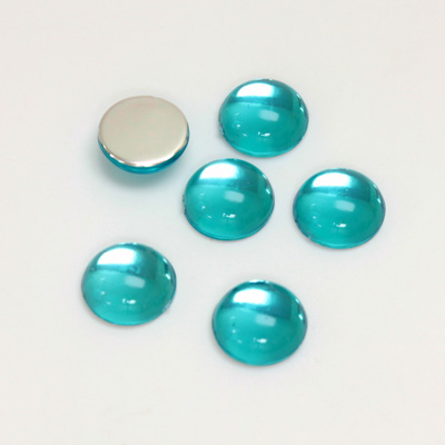 Plastic Flat Back Foiled Cabochon - Round 09MM AQUA