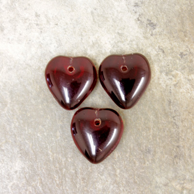 Czech Pressed Glass Pendant - Smooth Puff Heart 12MM GARNET