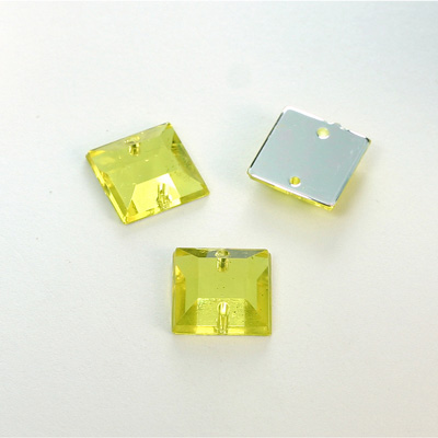 Plastic Flat Back 2-Hole Foiled Sew-On Stone - Square 12MM JONQUIL