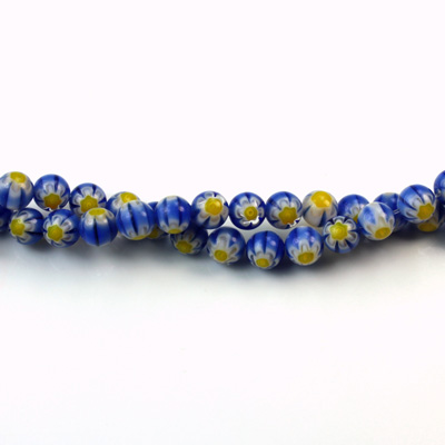 Glass Millefiori Bead - Round 04MM BLUE WHITE YELLOW (17)