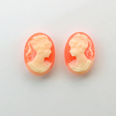 Plastic Cameo - Woman with Ponytail Oval 14x10MM IVORY ON CORNELIAN