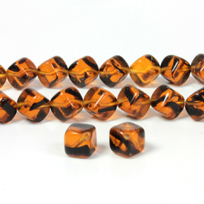 Czech Pressed Glass Bead - Cube with Diagonal Hole 08MM TORTOISE