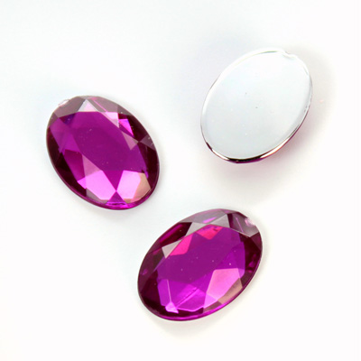 Plastic Flat Back Foiled Rose Cut Rhinestone - Oval 18x13MM FUCHSIA