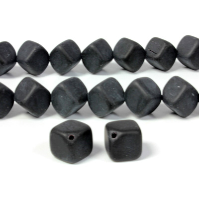 Czech Pressed Glass Bead - Cube with Diagonal Hole 12MM MATTE JET