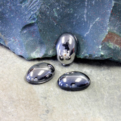 Plastic Flat Back Metalized Cabochon - Oval 14x10MM HEMATITE