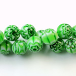 Glass Millefiori Bead - Round 10MM LT GREEN WHITE (20)