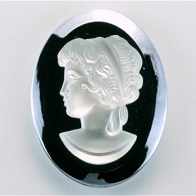 German Plastic Cameo - Woman Oval 40x30MM MATTE CRYSTAL ON HEMATITE