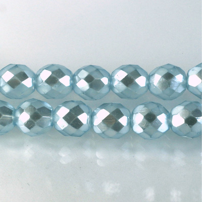Czech Glass Pearl Faceted Fire Polish Bead - Round 10MM LT BLUE ON CRYSTAL 78433