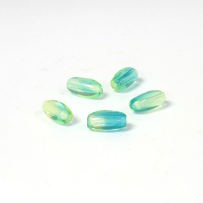 Czech Pressed Glass Bead - Smooth Oval 09x4MM 2-TONE CITRINE-AQUA