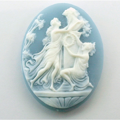 Plastic Cameo - Women Wreaths at Altar Oval 40x30MM WHITE ON BLUE