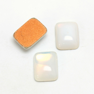 Glass Medium Dome Foiled Cabochon - Cushion 16x12MM WHITE OPAL