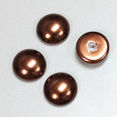 Glass Medium Dome Pearl Dipped Cabochon - Round 15MM DARK BROWN