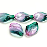 Czech Pressed Glass Bead - Smooth Twisted 19x13MM COATED PURPLE-GREEN 69007