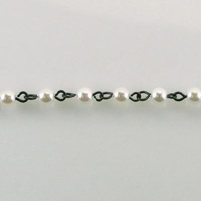 Linked Bead Chain Rosary Style with Glass Pearl Bead - Round 4MM WHITE-JET