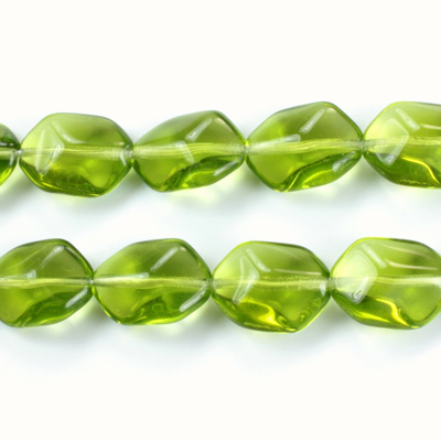 Czech Pressed Glass Bead - Cushion Octagon 14x10MM OLIVINE