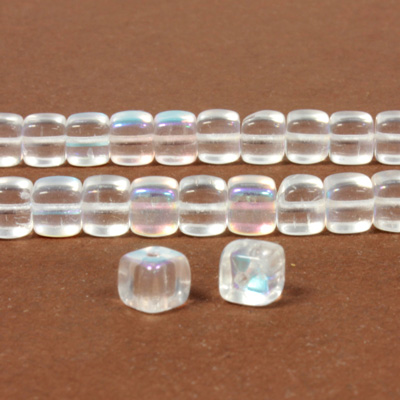 Czech Pressed Glass Bead - Cube 05x7MM CRYSTAL AB