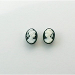 Plastic Cameo - Woman with Ponytail Oval 08x6MM WHITE ON BLACK