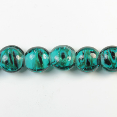 Glass Lampwork Bead - Round Lentil 13MM QUARTZ AGATE TEAL