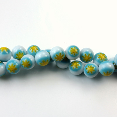 Glass Millefiori Bead - Round 06MM WHITE AQUA YELLOW (02)