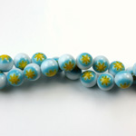 Glass Millefiori Bead - Round 06MM WHITE AQUA YELLOW (02)