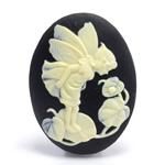 Plastic Cameo - Fairy with Ladybug  Oval 40x30MM IVORY ON BLACK