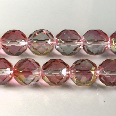 Czech Glass Fire Polish Bead - Round 12MM 1/2 Coated CRYSTAL/ROSE