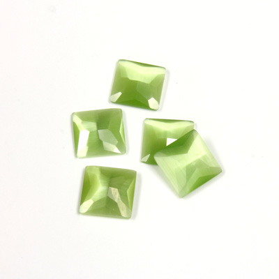 Fiber-Optic Flat Back Stone - Faceted checkerboard Top Square 8x8MM CAT'S EYE LT GREEN