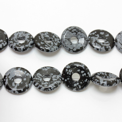 Gemstone Bead - Donut Side Drilled 20MM SNOWFLAKE OBSIDIAN