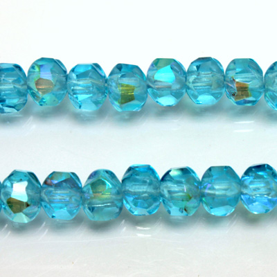 Czech Glass Fire Polished Bead - Rondelle Disc 6x5MM AQUA AB