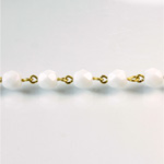 Linked Bead Chain Rosary Style with Glass Fire Polish Bead - Round 6MM CHALKWHITE- Brass