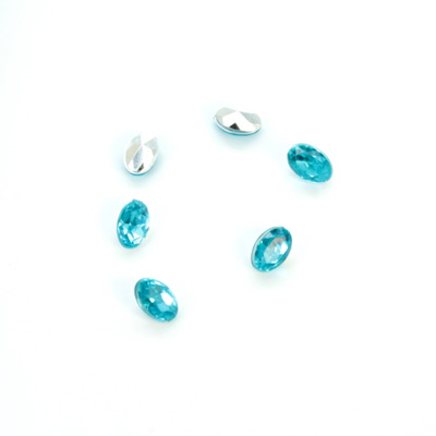 Plastic Point Back Foiled Stone - Oval 06x4MM AQUA