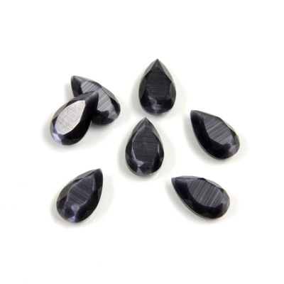 Fiber-Optic Flat Back Stone with Faceted Top and Table - Pear 10x6MM CAT'S EYE GREY