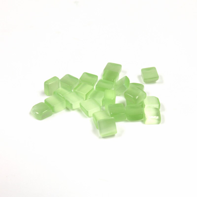 Fiber-Optic Flat Back Buff Top Straight Side Stone - Square 04x4MM CAT'S EYE LT GREEN