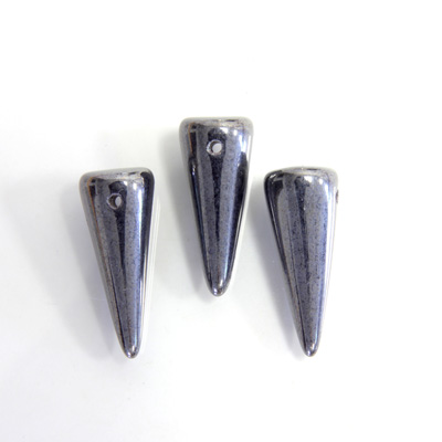 Czech Pressed Glass Bead - Smooth Spike 07x17MM HEMATITE