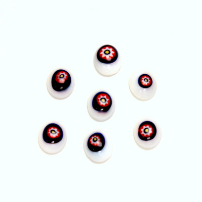 Glass Medium Dome Lampwork Cabochon - Oval 08x6MM VENETIAN WHITE MOSAIC (04468)