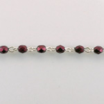 Linked Bead Chain Rosary Style with Glass Fire Polish Bead - Round 4MM GARNET PEARL-SILVER