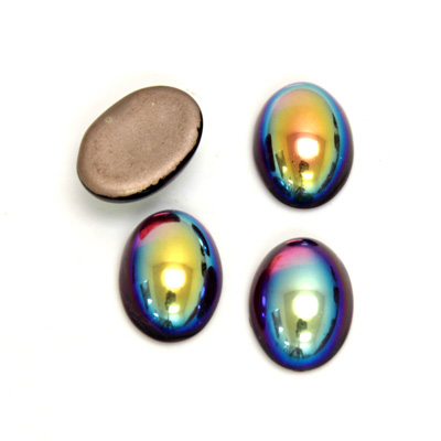 Glass Medium Dome Foiled Cabochon - Coated Oval 14x10MM AMETHYST AB